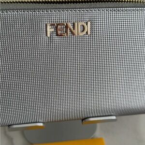 Fendi Silver Textured Leather Zippy Continental Wallet